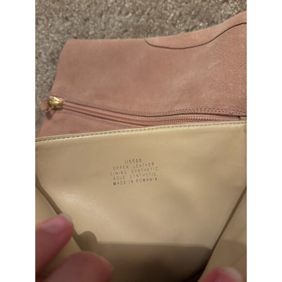 $275 J Crew Women 10.5 Ankle Stacked Heel Boots Suede Soft Blush Upper Leather - Picture 7 of 9